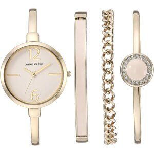 Women's Bangle Watch Metal Pink Gold-tone Crystal Accented Bracelet Set